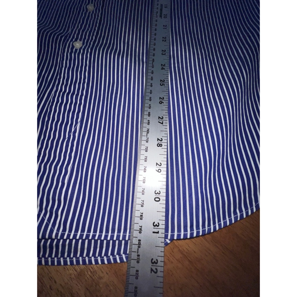 Ralph Lauren Mens Classic Fit Striped Button Down Shirt Navy Blue White 17 34/35 - Picture 5 of 7